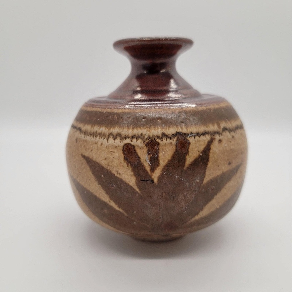 Cecily Fortescue Signed Studio Art Pottery Vase Weed Pot Redish/Brown Matte